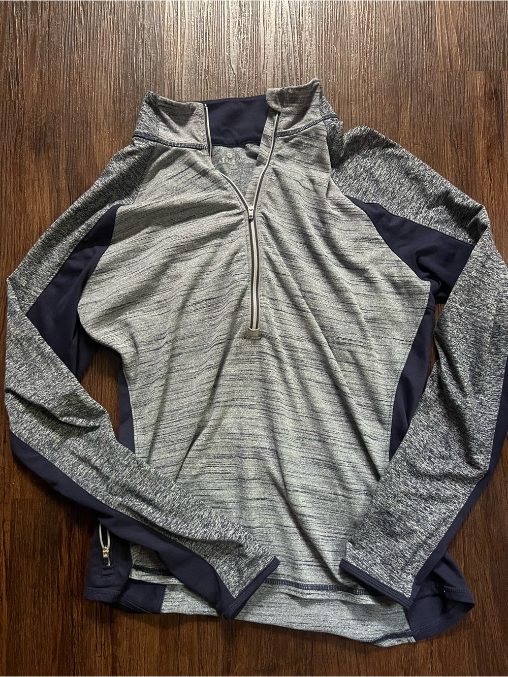 Athleta Heather Gray and Navy Quarter-Zip Pullover Jacket